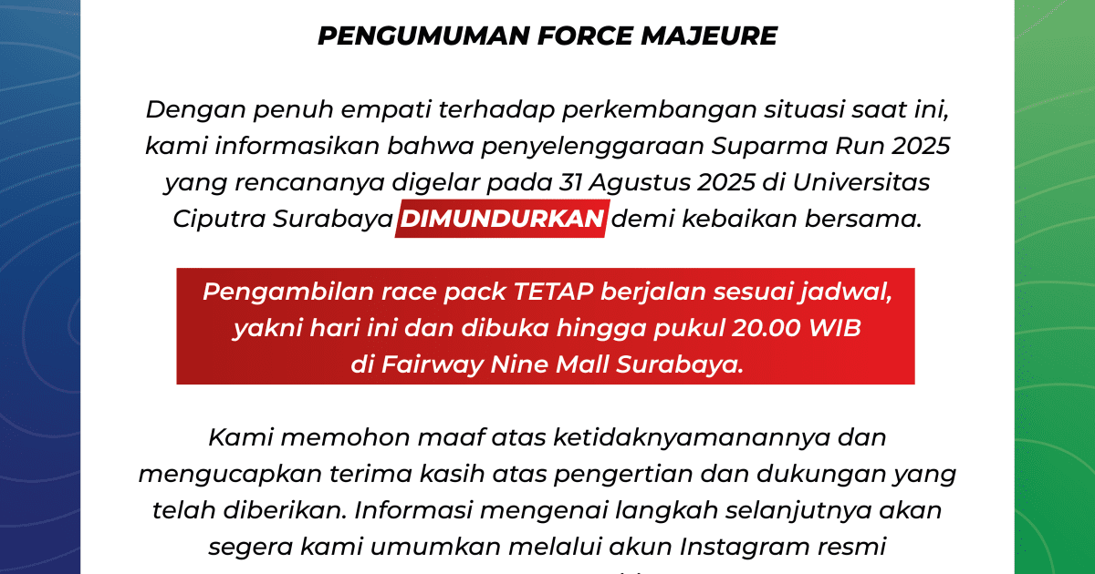 Pengumuman Resmi: Jadwal Suparma Run 2025 Ditunda